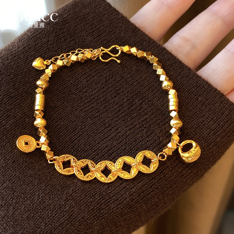 新年金色五帝钱币福袋碎冰冰手串手链新款轻奢高级感小众精致手饰