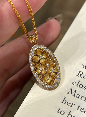 新中式繁花圆盘花窗吊坠项链女
