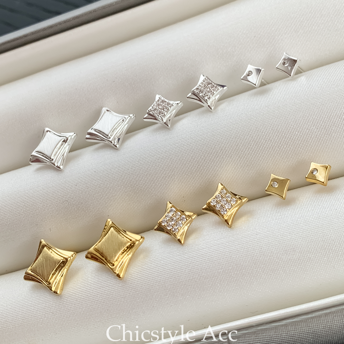 秋冬金属菱形耳钉套装轻奢高级感