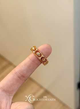 复古金色爆闪镂空八芒星戒指女款