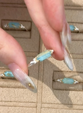 韩系薄荷绿仿绿松戒指女小众设计