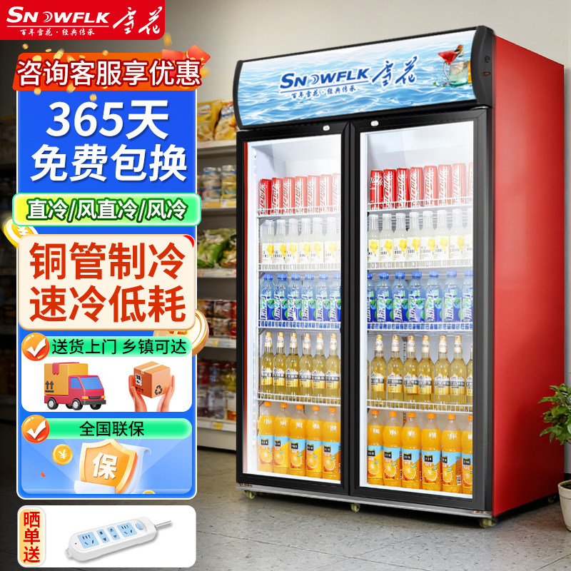 雪花饮料展示柜冷藏柜保鲜柜双开门冷饮冷柜商用立式啤酒柜冰箱