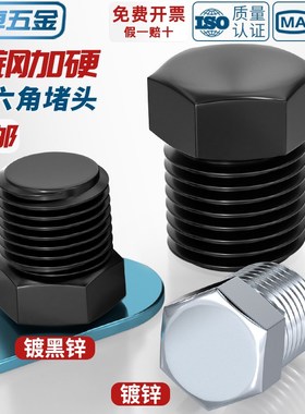 黑色镀锌外六角堵头英制ZG PvT R RC美制NPT管堵六角油塞闷头螺塞