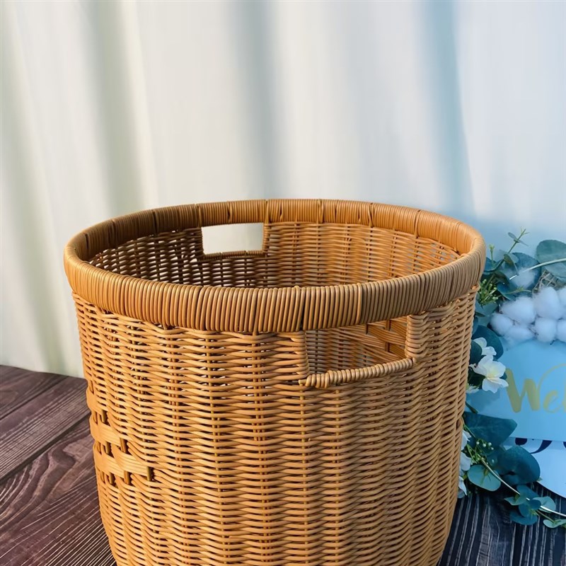 W137圆筒圆形大号收纳篮仿藤客厅家G用储物收纳筐杂物收纳篮脏衣