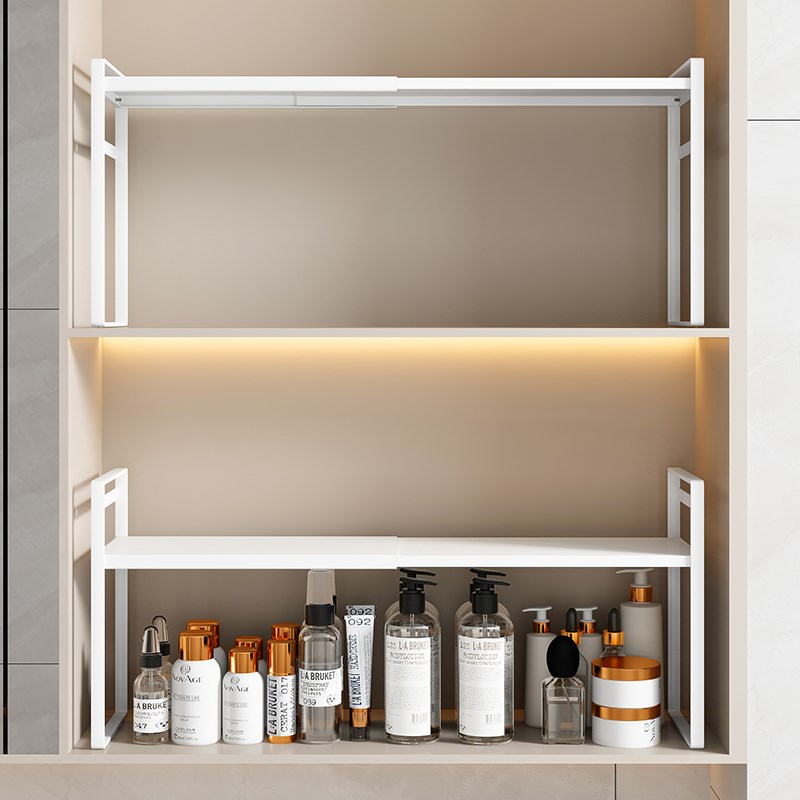 浴室镜柜内分层架隔板收纳盒卫生间镜子后面N极窄置物架洗脸台整