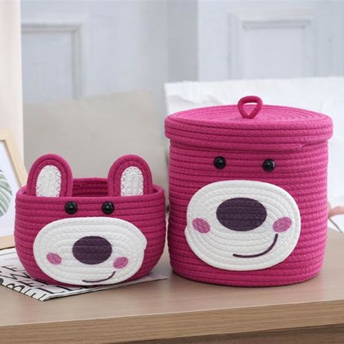 草莓熊可爱造型棉绳收纳筐杂物编织收纳筐棉绳编织收纳筐收纳