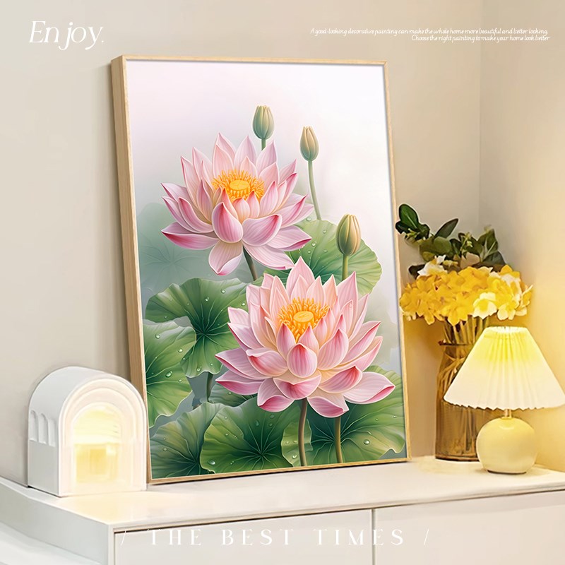 荷花桌面摆画现代简约和气生财卫生间净秽挂画高端大气客厅装饰画图片