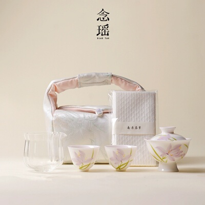 念瑶新款樱花粉手绘粉盖碗套组