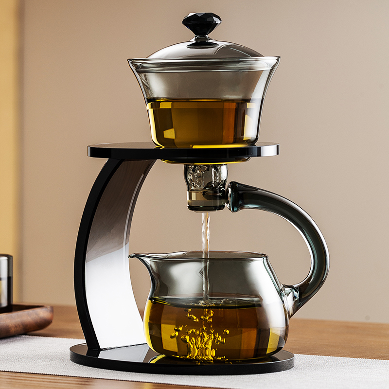 2025新款磁吸懒人自动泡茶器盖碗茶壶碗茶杯茶盘玻璃茶具套组家用