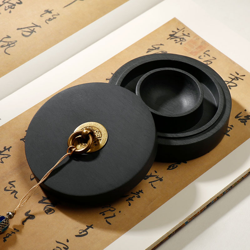 双圈保湿防蒸发g不干墨火锅砚台 原石毛笔墨水书法专用带盖墨盒墨