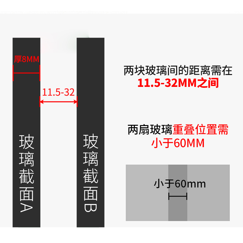 免打孔浴室玻璃j门锁推拉门厕所卫生间玻璃锁淋浴房隔断门锁哑黑