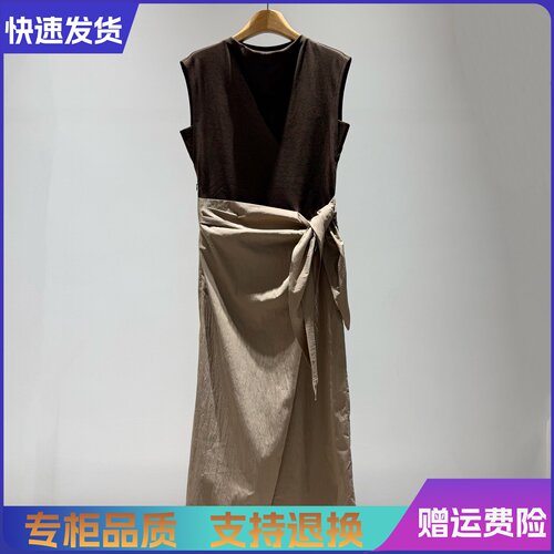 迪家正品国内代购2026夏新款收腰无袖拼接中长款连衣裙女381837