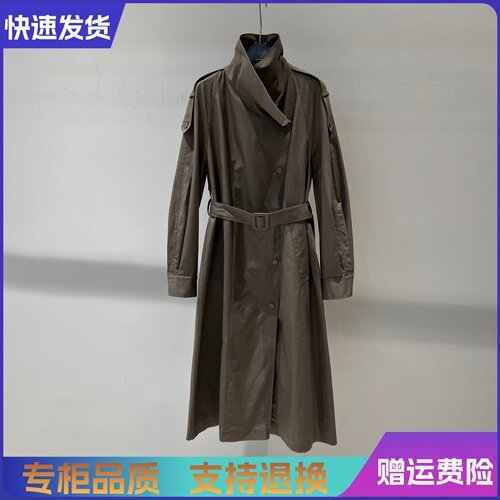 艾诺丝正品国内代购2026秋新款翻领长款风衣外套女213113-1980