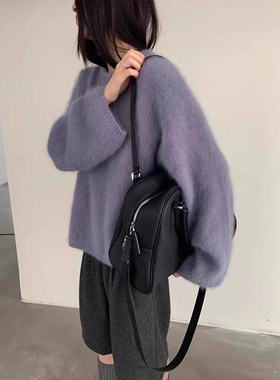 软糯奶呼呼紫色水貂绒套头毛衣女秋冬慵懒宽松内搭可外穿针织上衣