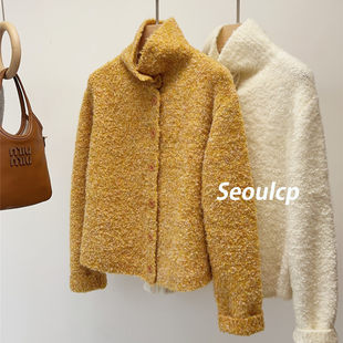 Seoulcp 韩系高领加厚毛衣女开衫外套秋冬慵懒软糯保暖针织衫上衣