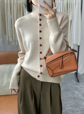 冬季高领毛衣新款减龄休闲立领开衫针织衫女宽松堆堆领毛衣女上衣
