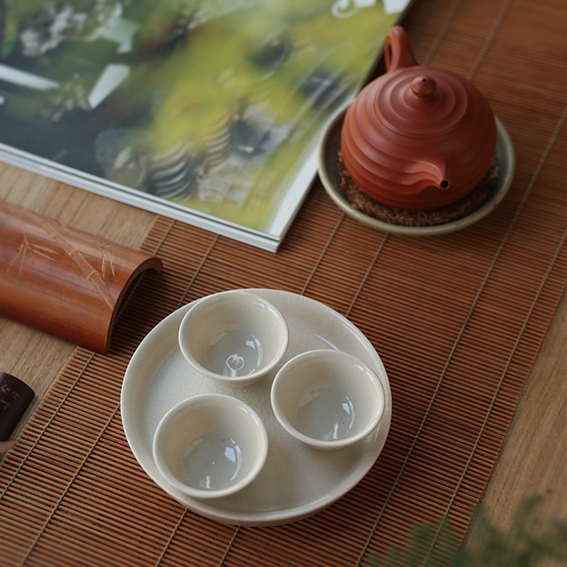 潮州工夫茶茶具 开片反口茶杯品茗杯单H丛茶盏 壶承干泡盘手工陶