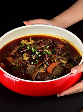 中式大红色陶瓷圆形深汤碗饭店毛血旺水煮鱼酸菜Q鱼大码13英寸汤