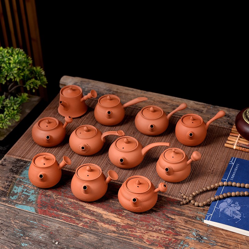 小容量紫砂急须壶朱泥功夫茶壶纯手工卡J盖可跳盖红泥家用福容侧