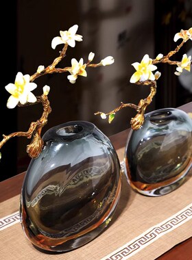 珐琅彩琉a璃花瓶装饰摆件客厅玄关电视柜高端饰品高档轻奢大气高