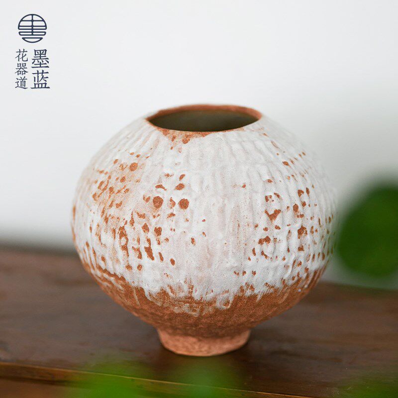 景德镇手作锤纹粗陶瓷瓶复古台面怀旧侘寂M风罐子民宿茶室插花器