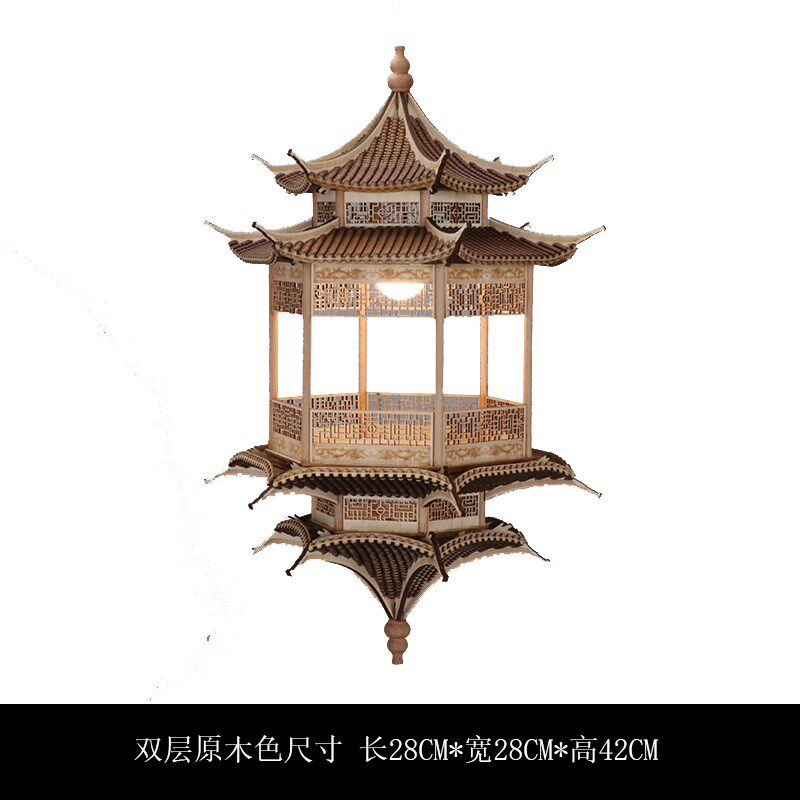 新中式创意古建筑吊饰灯镜像木雕木质禅意装饰R酒店民宿装修品挂
