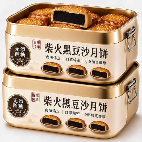 正宗柴火黑豆沙月饼广式传统手工无蔗糖月饼中秋节糕点官方旗舰店