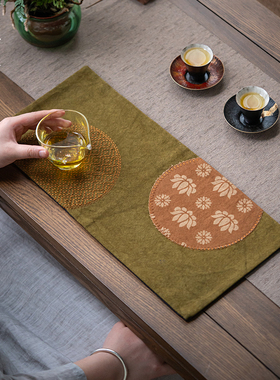 蝉舍扎染拼接莲花干泡席家用茶室茶桌垫茶席壶承垫国风茶垫复古