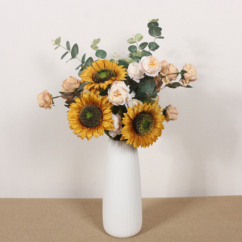 栗欧 向日葵小牡丹仿真花花束客厅餐桌摆件假花 拍照道具手捧花