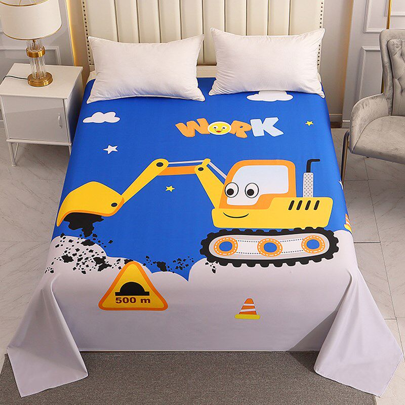 挖掘机床单单件垫单卡通儿童男孩男童挖土机三件套工程车炕单床品
