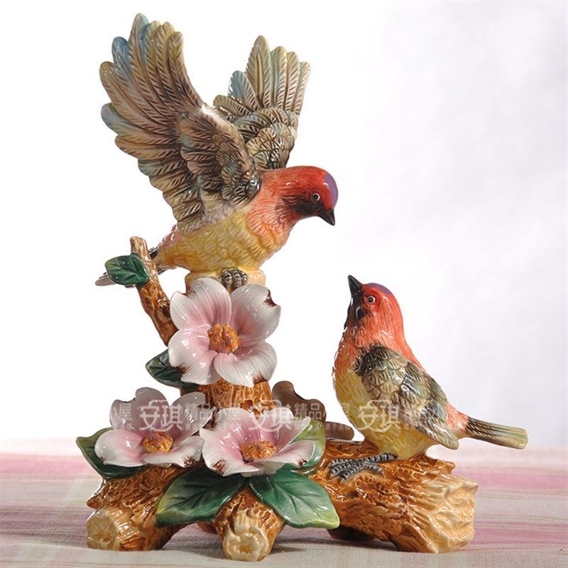 简欧式红头山雀鸟陶瓷礼品家饰品摆件动物摆件结婚饰品大号电视柜