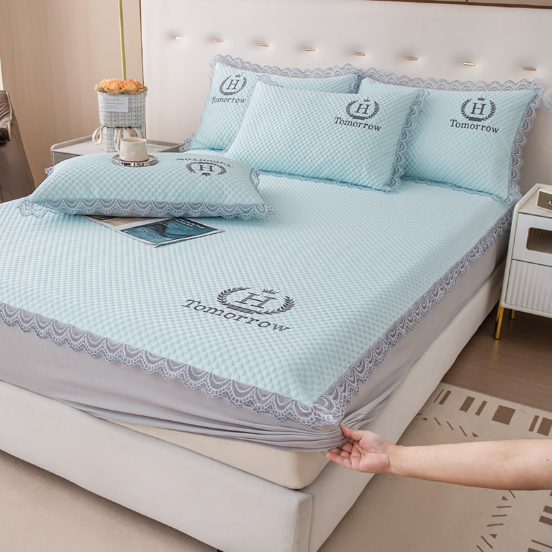 夏季冰豆豆凉席床笠款三件套冰丝席空调席可折叠水洗软席子单双人