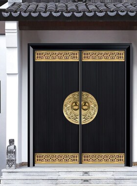 仿古中式别墅铜门农村院子入户大门锌合金自建房对开双开子母门