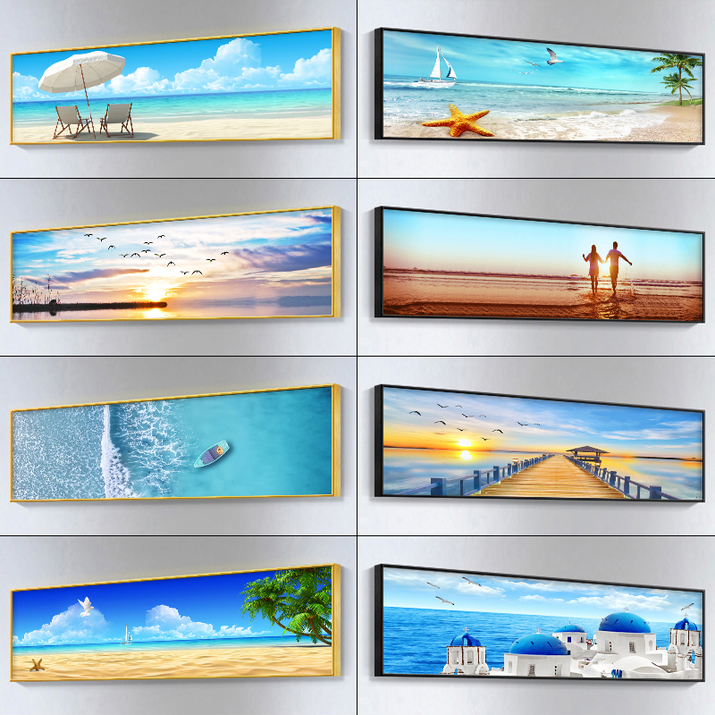简约现代卧室床头背景墙装饰画新款主卧房间海景挂画酒店客房壁画图片