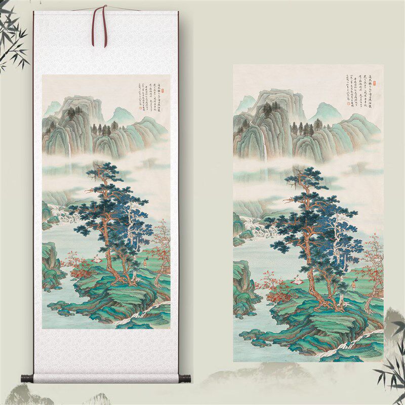 任重《观瀑图》中式客厅中堂挂画玄关茶室山水风景装饰画高清