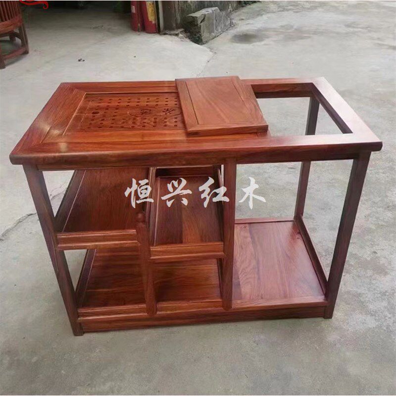 红木家具小茶车花梨茶台功夫茶桌阳台茶几刺猬紫檀中式移动茶水架