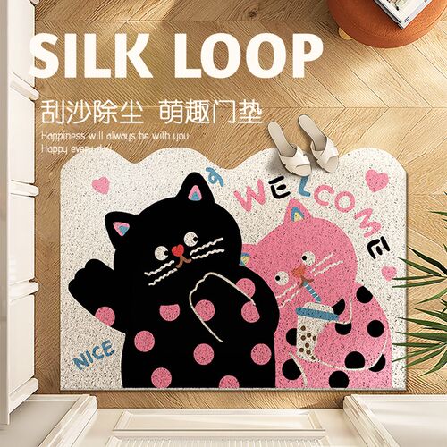 【满逸】波点猫进门地垫入户门垫玄关门口卡通异形pvc防滑丝圈