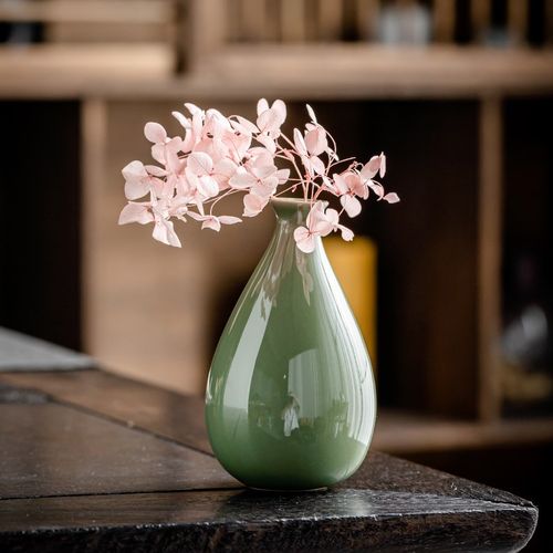 青瓷小花瓶台面插花花插水培小瓶茶道摆件创意中式陶瓷台面小花器