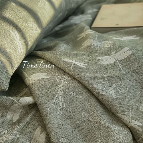 60%亚麻40%竹纤维混纺提花 蜻蜓厚实床单床品 柔软毯子沙发盖布