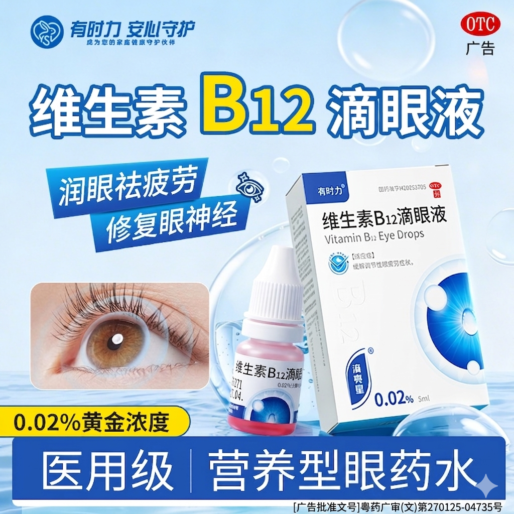 有时力维生素b12滴眼液眼干涩缓解疲劳眼药水视力模糊熬夜干眼症