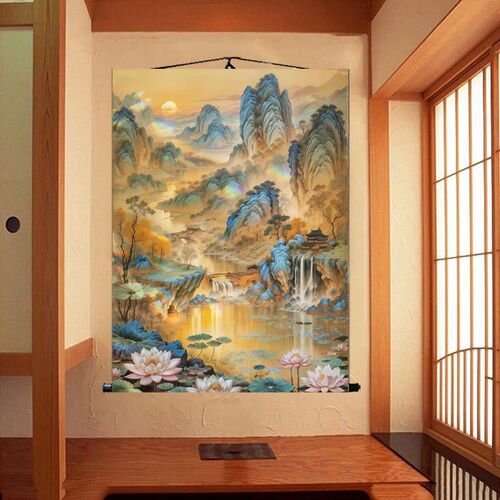 堂口山水画招财聚财挂画佛堂仙道佛背景图暗堂堂单客厅玄关装饰画