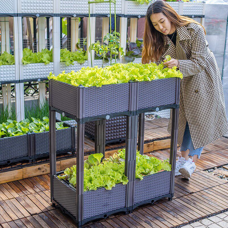 阳台蔬菜种植箱咖啡色塑料种菜盆庭院室内大号花盆长方形种菜