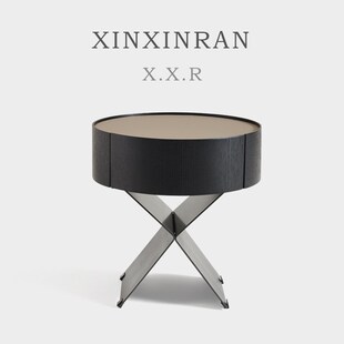 XINXINRAN 意式 极简马鞍皮轻奢床头柜高脚床边储物简约设计师款