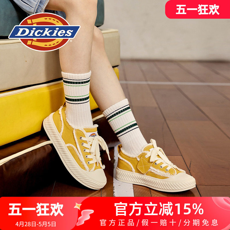 dickies童鞋女童2026新款春季透气魔术贴黄色儿童帆布鞋男童板鞋