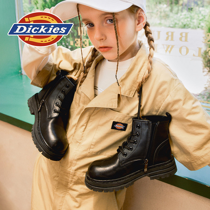 dickies童鞋儿童马丁靴男童2026新款夏季男孩子黑色真皮靴子女童