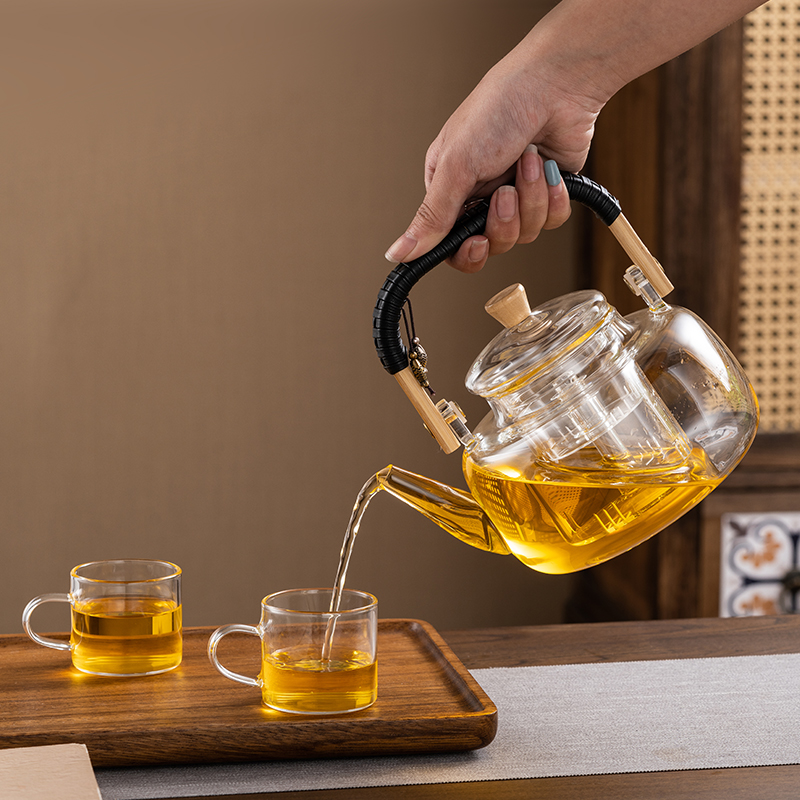 新款全玻璃煮茶壶器蒸煮一v体提梁壶养生壶家用烧水泡茶黑晶炉套