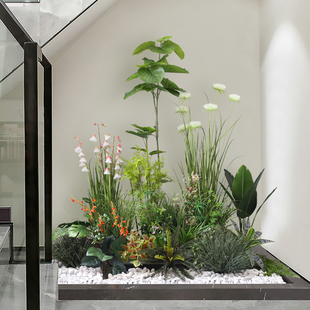 店铺软装仿真绿植花丛造景楼梯下园景植物橱窗展厅装饰摆件套装
