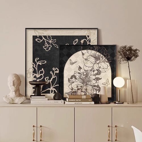法式中古风反光水晶画高级装饰 可客制金属框布纹膜喷绘画