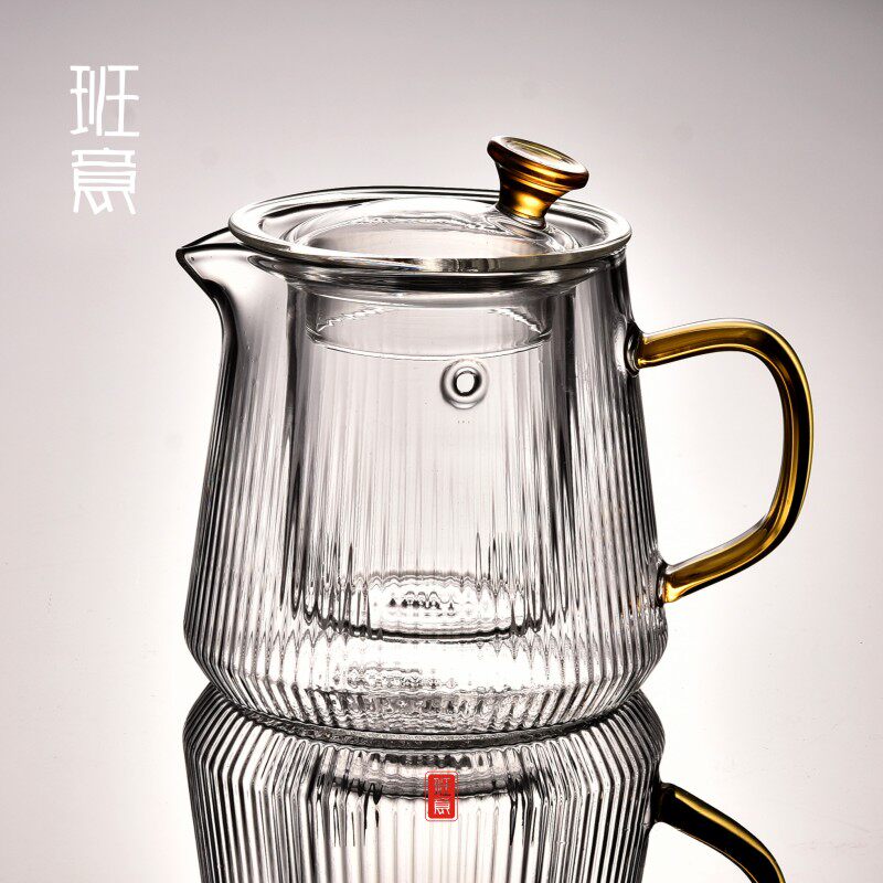 班意 泡茶三件套锤纹玻璃过滤茶杯办公水杯有盖内胆带把泡茶杯