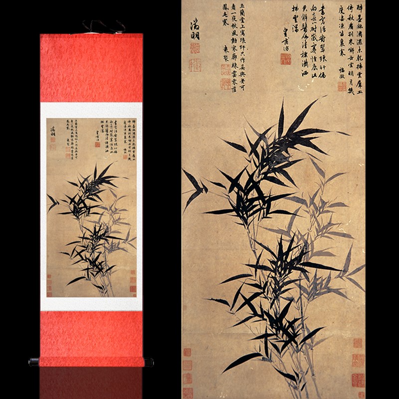 文徵明墨竹图名家花鸟画书房挂画客厅卷轴画定制家居装饰风水玄关